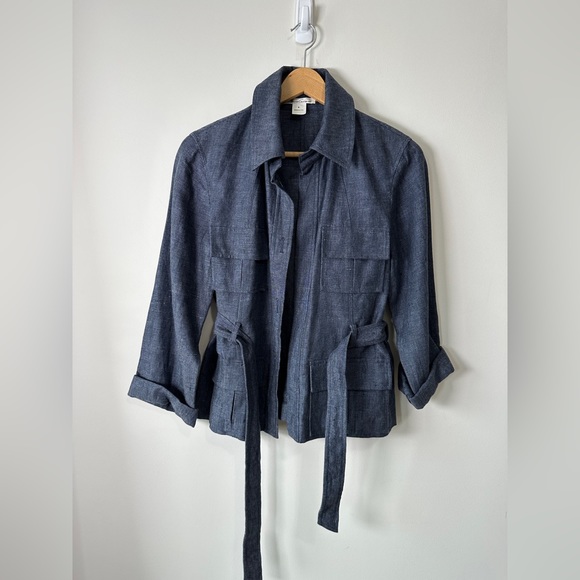 Kenneth Cole New York Denim Linen Utility Belted Jacket w Pockets Size 6 - Picture 8 of 9